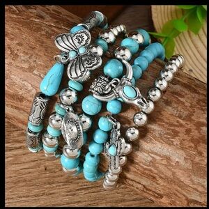 Boho Beaded Bracelet Set with Butterfly Charm